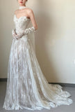 White Lace Strapless Wedding Dress, Vintage Photografhy HZ0307