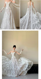 White Lace Strapless Wedding Dress, Vintage Photografhy HZ0307