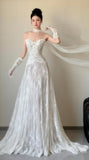 White Lace Strapless Wedding Dress, Vintage Photografhy HZ0307