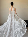 White Lace Strapless Wedding Dress, Vintage Photografhy HZ0307