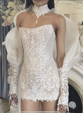 White Lace Wedding Dresses, Sleeveless Bridal Dress, HZ0307
