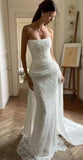 White Mermaid Lace Wedding Dresses Strapless Bridal Dress With Chiffon HZ0307