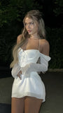 White Off The Shoulder Homecoming Dresses Chiffon Mini Graduation HZ0307
