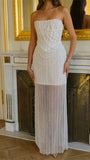 White Pearl Beaded Long Party Dresses Strapless Formal Party HZ0307