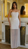 White Pearl Beaded Long Party Dresses Strapless Formal Party HZ0307