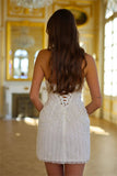 White Pearl Beaded Short Party Dresses Strapless Formal Party HZ0307