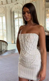 White Pearl Beaded Short Party Dresses Strapless Formal Party HZ0307