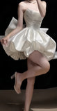 White Homecoming Dresses Pearl Beaded Wedding Dresses A-line Strapless Party Dress With HZ0307