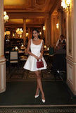 White Satin Homecoming Dresses A-Line Party Gown, HZ0307