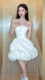 White Short Wedding Dresses Satin Bridal HZ0307