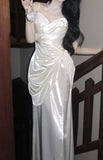 White Spaghetti Straps Party Dresses Pleated Senior Formal Prom Dress Debs HZ0307