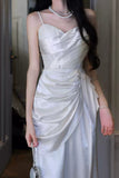 White Spaghetti Straps Party Dresses Pleated Senior Formal Prom Dress Debs HZ0307