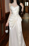White Spaghetti Straps Party Dresses Pleated Senior Formal Prom Dress Debs HZ0307