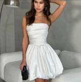 White Strapless A-Line Homecoming Dresses, HZ0307