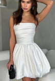 White Strapless A-Line Homecoming Dresses, HZ0307