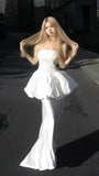 White Strapless Long Prom Dresses Sleeveless Party HZ0307