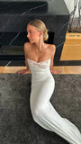 White Strapless Sheath Long Prom Dress Elegant Party HZ0307