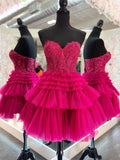 White Sweetheart Applique Lace Homecoming Dress Ruffle Tulle Mini Party Dress, HZ0307