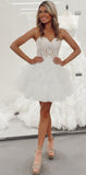 White Sweetheart Applique Lace Homecoming Dress Ruffle Tulle Mini Party Dress, HZ0307