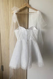 White Sweetheart Sequin A-Line Homecoming Dresses, HZ0307