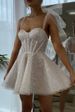 White Sweetheart Sequin A-Line Homecoming Dresses, HZ0307