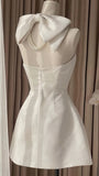 White Tie Halter Homecoming Dresses Mini School Dance Party HZ0307