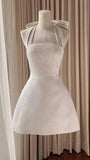 White Tie Halter Homecoming Dresses Mini School Dance Party HZ0307