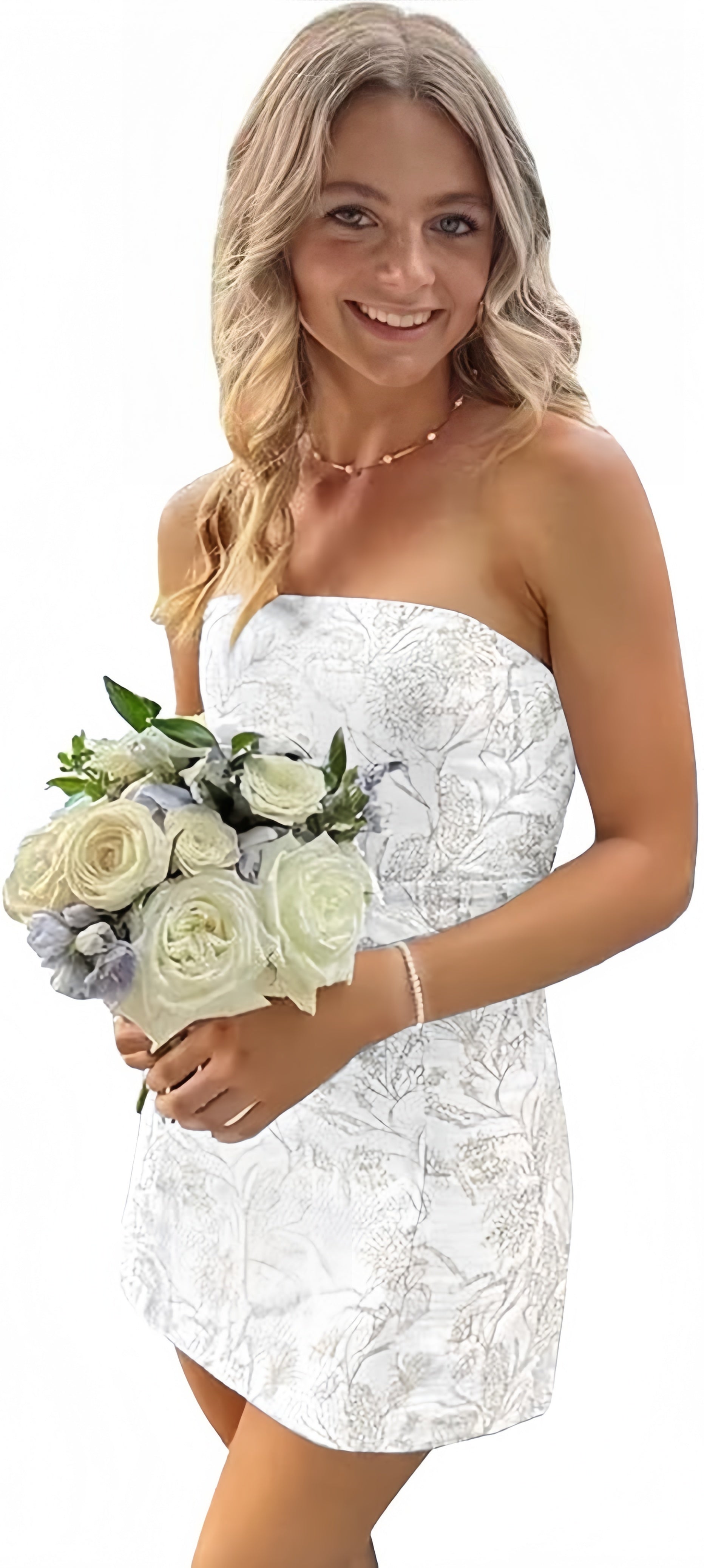 White Blue Floral Homecoming Dress - Strapless Short Bodycon Prom HZ0307