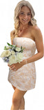 White Blue Floral Homecoming Dress - Strapless Short Bodycon Prom HZ0307