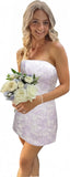 White Blue Floral Homecoming Dress - Strapless Short Bodycon Prom HZ0307