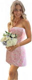 White Blue Floral Homecoming Dress - Strapless Short Bodycon Prom HZ0307