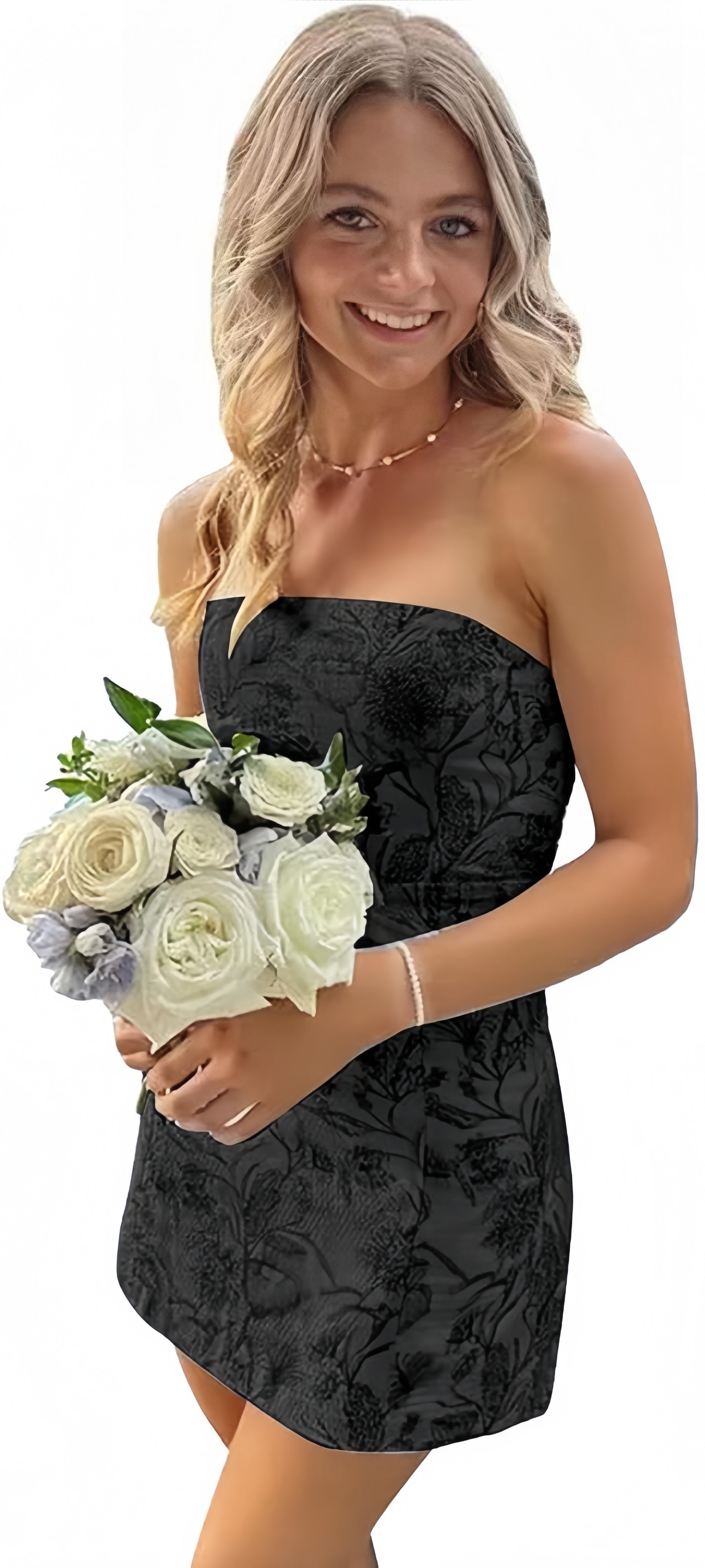 White Blue Floral Homecoming Dress - Strapless Short Bodycon Prom HZ0307