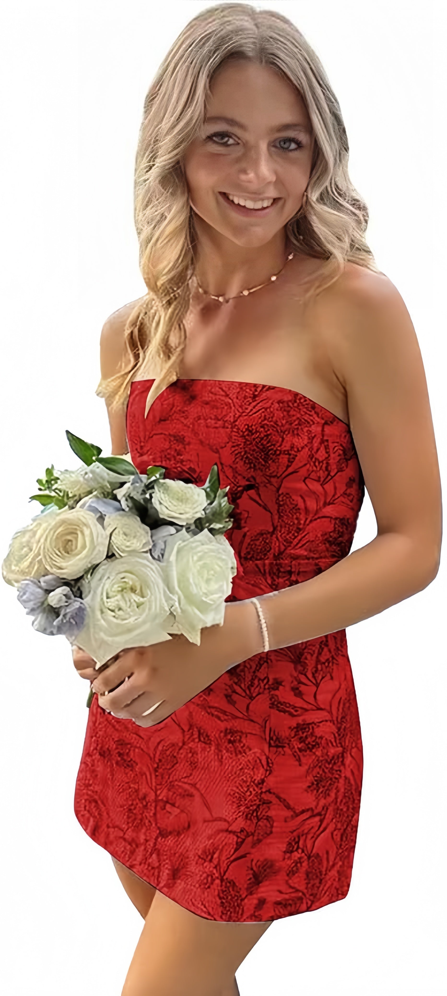 White Blue Floral Homecoming Dress - Strapless Short Bodycon Prom HZ0307