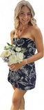 White Blue Floral Homecoming Dress - Strapless Short Bodycon Prom HZ0307