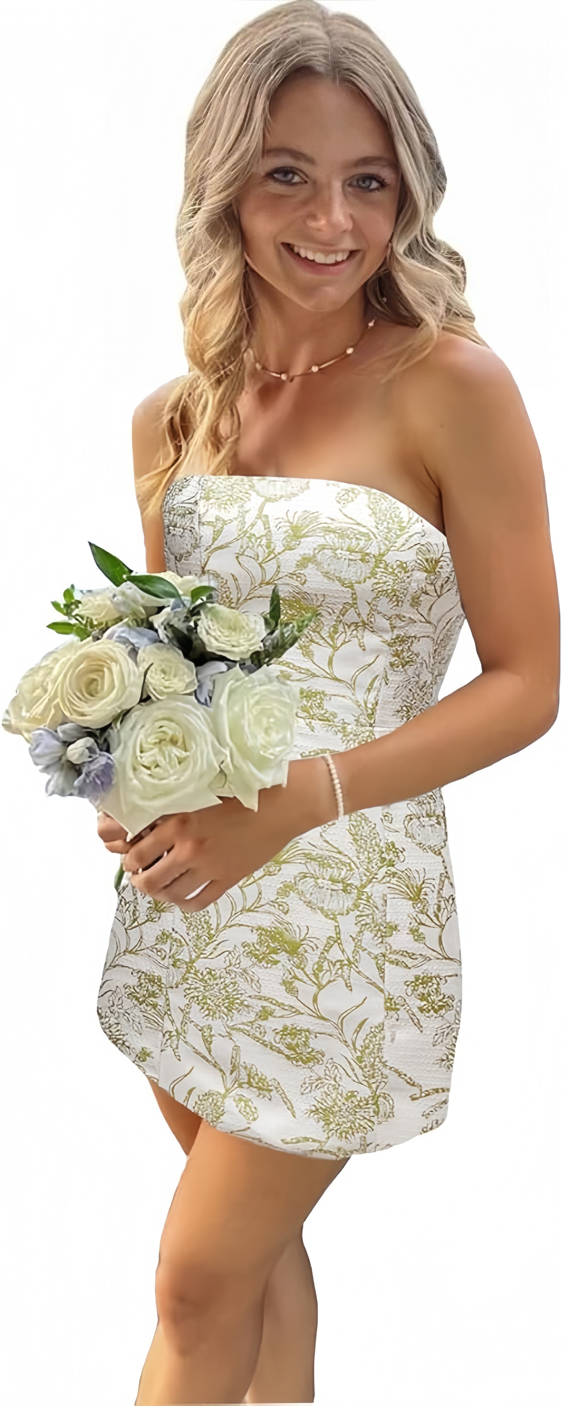 White Blue Floral Homecoming Dress - Strapless Short Bodycon Prom HZ0307