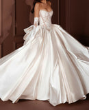 White Lace Pearl Beaded Wedding Dresses With Bowknot, HZ0307