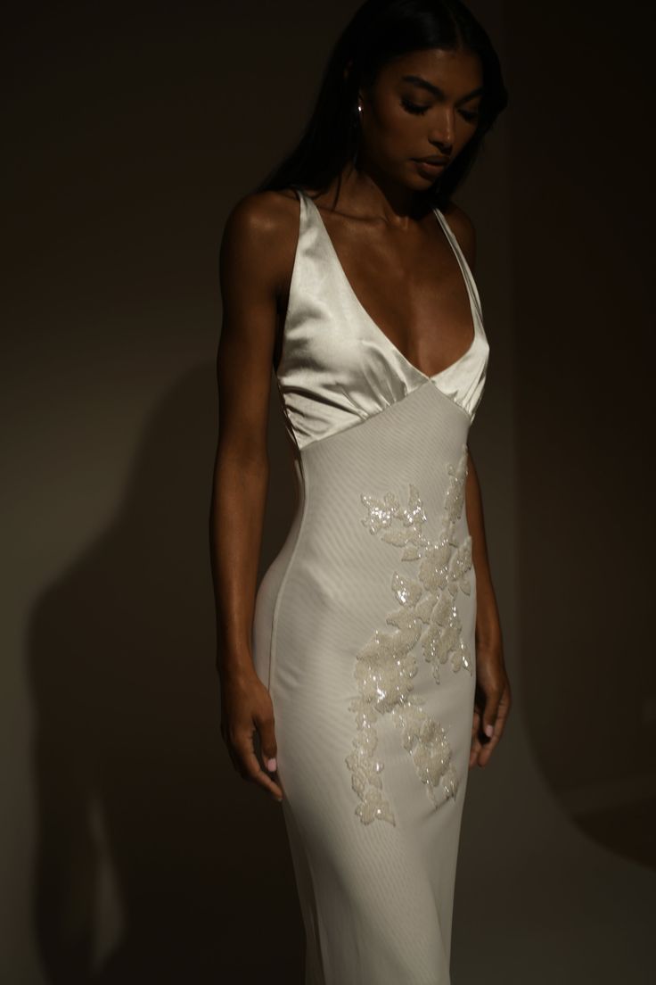 White V-Neck Mermaid Prom Dress - Sexy Long Formal Evening HZ0307