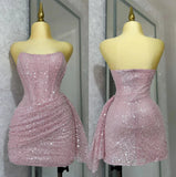 Glitter Strapless Bodycon Homecoming Dresses Pleated Cocktail Dress, HZ0307