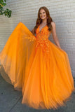 LTP1308,Vestido Orange Tulle A-Line Prom Evening HZ0307