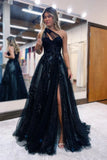 Black One Shoulder Floral Prom Dresses, Preppy Prom Dresses HZ0307