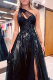 Black One Shoulder Floral Prom Dresses, Preppy Prom Dresses HZ0307