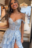 LTP1715,Cute A Line Off the Shoulder Light Blue Sequins Lace Long Prom Dresses with HZ0307