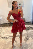 New Style Luxury Sequin Lace Homecoming Dresses Off The Shoulder Mini Party HZ0307