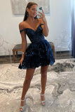 New Style Luxury Sequin Lace Homecoming Dresses Off The Shoulder Mini Party HZ0307
