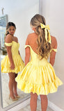 Yellow A-line Homecoming Dresses Off The Shoulder Graduation HZ0307
