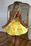 Yellow Homecoming Dress Floral Homecoming Cocktail HZ0307