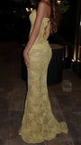 Yellow Lace Bodycon Party Dresses Sweetheart Slim Prom Evening HZ0307