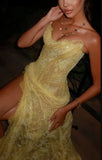 Yellow Lace Bodycon Party Dresses Sweetheart Slim Prom Evening HZ0307