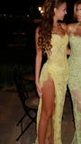 Yellow Lace Bodycon Party Dresses Sweetheart Slim Prom Evening HZ0307
