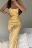 Fast Delivery Yellow Lace Sheath Long Prom HZ0307